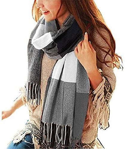 Chalier Fashion Damen Winter Schal Kariert übergroßer Quadratisch Deckenschal, Karo Tartan Streifen Plaid Muster XXL Oversized Fransen Poncho, Mischfarbe, Einheitsgröße