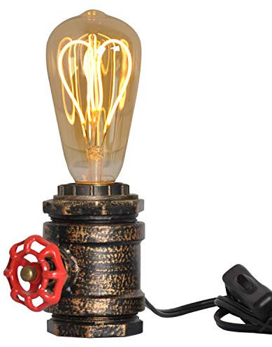 SUNLLOK Industrial Steampunk Table Lamp Antique Holder - Mid Century Rustic Retro Red Faucet Small Gold Desk Lamp Base - Vintage Bedside Pipe Table Light for Living Room Bedroom (Metal, E27 Base)