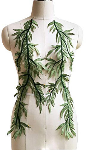 Spitzenapplikation mit Blättern, Weinrebe, grüner Wald, Spitzenapplikationen, Spitzenmotiv, Stickerei, Nähflicken für Bastelprojekte (1 Spiegelpaar, grün)