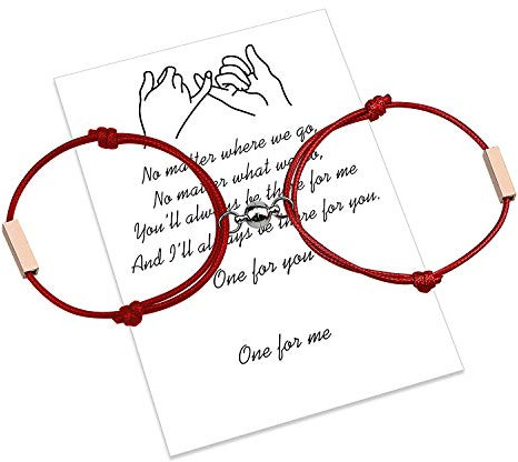 Personalizza il braccialetto magnetico delle coppie inciso la corda fatta a mano di attrazione reciproca per 2 braccialetti abbinati intrecciati regalo dei gioielli per le donne uomini (Rosso)
