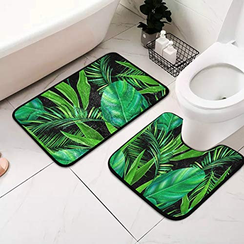 Mnsruu Monstera Lot de 2 tapis de bain antidérapants et absorbants Motif feuilles de palmier 39,8 x 59,9 cm et tapis de bain 50,8 x 50,8 cm