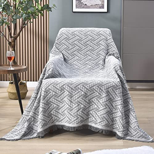 LHGOGO Sofaüberwurf Decke 130x180cm Wendbar Vielseitig Sofadecke Kuscheldecke Tagesdecke für Sofa, Sessel und Einzelbett - Hellgrau