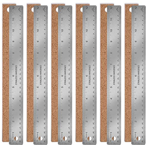 AIEX 6pcs 30cm Edelstahl-Lineal, Lineal 30 cm Edelstahl Lineale Kork Backing Metrische Lineal mit Zentimeter und Zoll Metall-Lineal Metal Ruler für Schule Büro Zeichnung Engineering