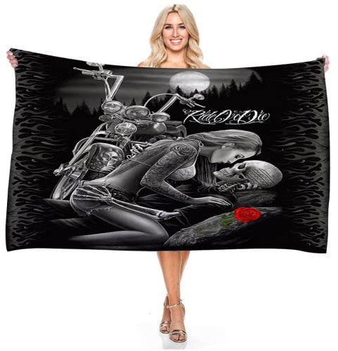 Ailaikei schreck Skull Strandtuch,Weiche Handtücher mit Schädel und Rosen Motiv,Badetuch groß,Saugfähig Schnelltrocknend Strandtücher, Schwarzer Skull Badetuch (1,200x100cm)