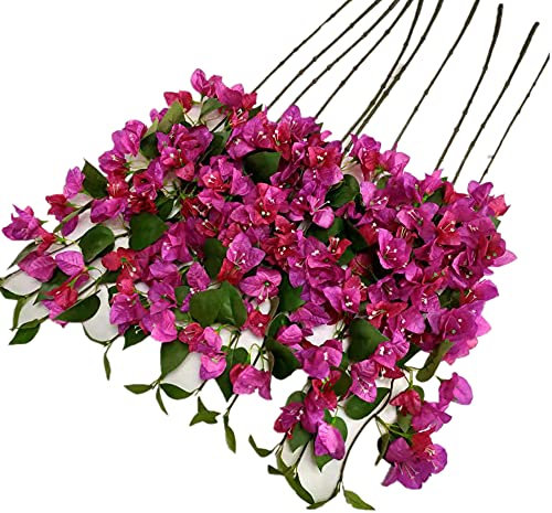 Gladiolus garden 10pcs Silk Bougainvillea Grabble Tree Branch Faux Climbing Design Bougainvillea Spectabilis Flower Stems for Wedding Centerpiece Floral Decoration (deep pink and fuchsia mixed)