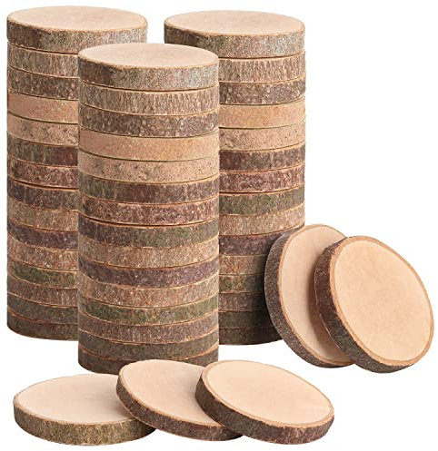 LAZACA Holzscheiben zum Basteln Deko Klein 50 Stücke Holz Log Scheiben Unvollendete DIY Handwerk Holz-Scheiben Hochzeit Mittelstücke Weihnachten Dekoration Baumscheibe 3-4cm
