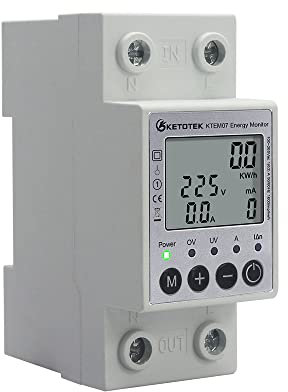 KETOTEK Digitale LCD Stromzähler Hutschiene 1 Phasiger Wechselstromzähler DIN-Schienen Energiezähler KWh Zähler Multifunktional Digitalenergiezähler