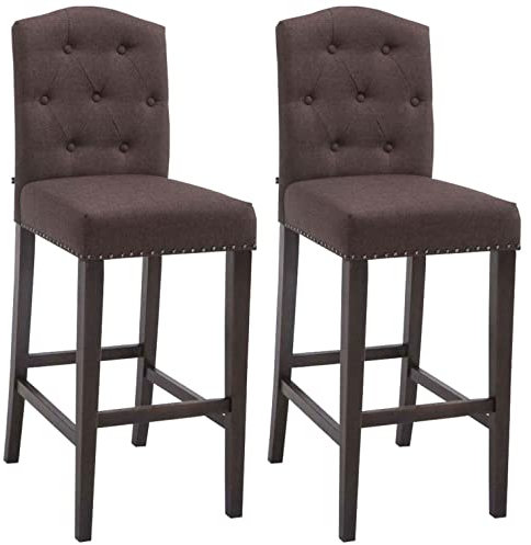 TPFLiving Barhocker Louisiana 2er Set mit angenehmer Rückenlehne und Fußstütze - Tresenhocker 4-Fuß Gestell Holz Dunkelbraun - Sitzfläche: Stoff Braun