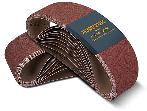 POWERTEC 110000-P2 4 x 24 Inch Sanding Belts, 60 Grit Aluminum Oxide Belt Sander Sanding Belt, Sandpaper for Oscillating Belt and Spindle Sander – Pack of 20