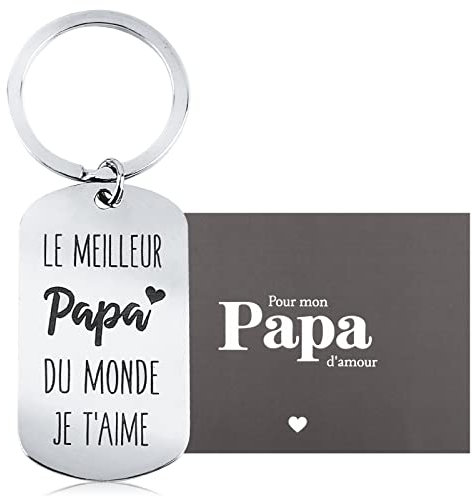 Porte-clés Noël pour Père avec Carte de Vœux Enveloppe Kraft Le Meilleur Papa du Monde pour Cadeau de Noël Fête des Pères Anniversaire pour Père
