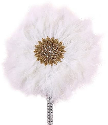 vepoty Hand Held Fan One-side African Turkey Feather Fan Fancy Dress Costume Fan Elegant Wedding Favors Fan Fashion Dance Fan