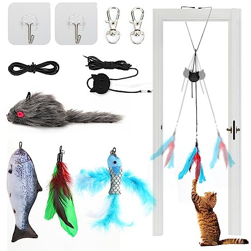 XWCHASA 10 Stück Katzenspielzeug Türrahmen, InteraktivesVerstellbares Katzenspielzeug zum Aufhängen für Katze Hängen an Tür, Fenster, käfig