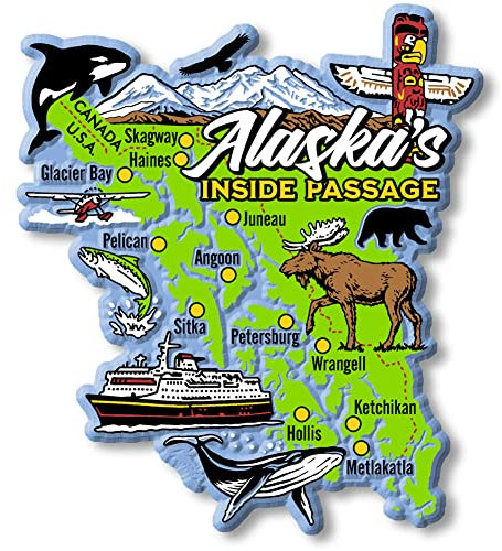 Classic Magnets, Alaska's Inside Passage Map Magnets, Collectible Souvenirs Made in The USA