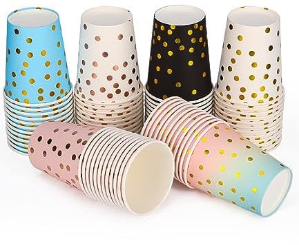 JOSPL 72 Stück Pappbecher, 250ML Mehrfarbig Papierbecher Kompostierbare Einweg Becher,für Heißen und Kalten Getränken,Hochzeit,Kinder DIY, Partybedarf, Kaffee, Halloween,Weihnachten