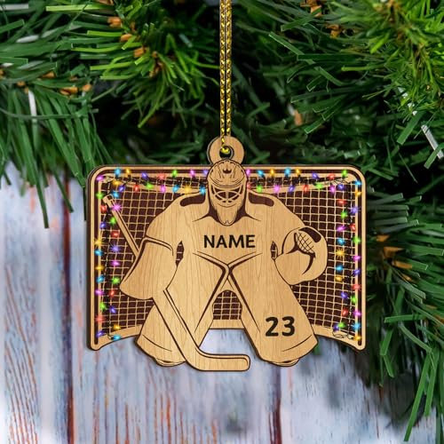 Torwart-Eishockey-Ornament, 2024, Jungen, Sportliebhaber-Dekoration, personalisiertes Holz, 8,9 cm