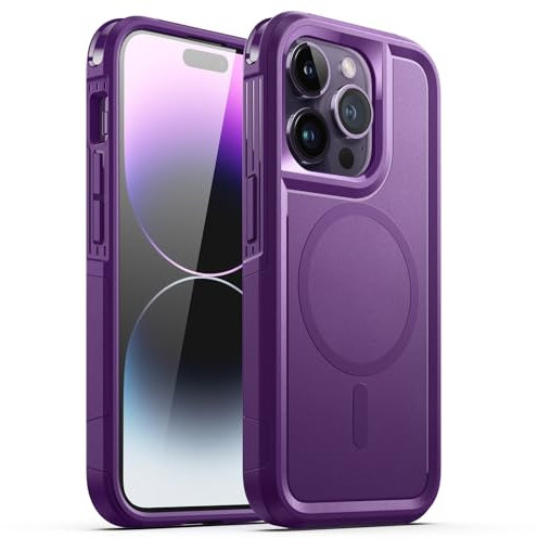 JETech Case for iPhone 14 Pro 6.1-Inch Compatible with MagSafe, Heavy Duty Dual-Layer Rugged Protection, Shockproof Protective Tough Phone Magnetic Cover (Deep Purple)