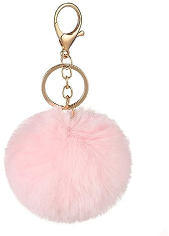 Auony Weicher Schlüsselanhänger mit Bommel und Plüsch-Ball für Taschen, hellrosa, One size