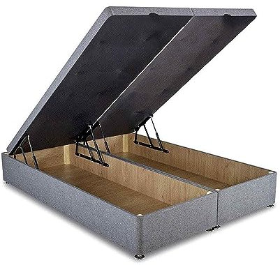 Ottoman Storage Bed Plush Velvet Divan Bed Gas Lift Frame Base End Lift Opening (Steel (Plush Velvet), 5ft king size)
