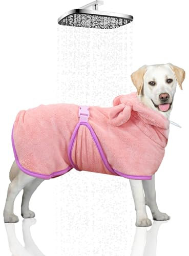 WUFANC accappatoio per cani e gatti, con cappuccio, super assorbente e ad asciugatura rapida, per tutti i gatti e i cani, asciugamano morbido rosa, cinque misure (M)