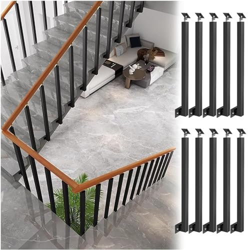 Side Mounted Railing Pillar - Stair Balusters Post, Black Metal Handrail Spindles with Flat & Adjustable 270° Angle Bracket, Banister Column for Deck, Steps, Garden, Outdoor Stairs Remodeling (Color