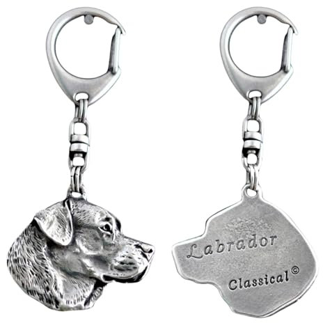 Art-Dog Niedlicher Hundeschlüsselanhänger - Exklusive Kollektion Labrador Retriever Schlüsselanhänger Hund - Versilberte Keyring mit 2,5 cm Schloss - 4,2x3,8x8,7cm