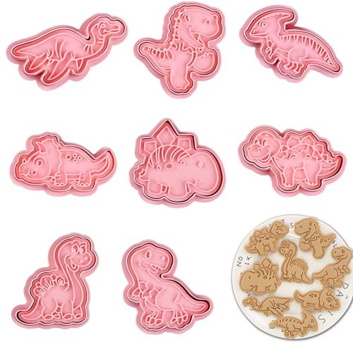 Hxleucry - Lot de 8 Emporte-pièces Dinosaures - Pour Enfants - Pour Fondant - Pour Cookies - Pâtisserie - Décoration de Gâteau