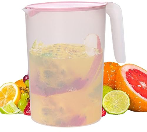 tongfeng Pichet d'eau avec Couvercle Plastique 2L, Carafe Pichet en Plastique avec Couvercle pour Réfrigérateur, Réutilisable Carafe À Eau avec Poignée, Pichet Plastique pour Réfrigérateur À Jus