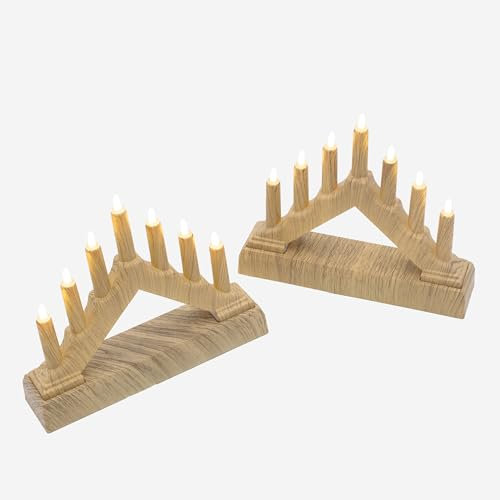 TJC Set of 2 Classic and Elegant Seven Candles Bulb Christmas Candle Bridge Indoor Lights (Battery Operated) - Brown
