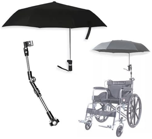 Rollstuhlschirm mit Halterung – Elektrischer Rollstuhl-Sonnenschutz, Markisenständer, winddicht, exzentrischer Regenschirm, verstellbare Halterung