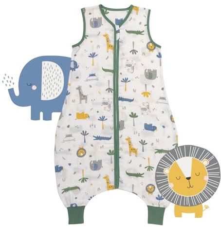 Schlummersack Baby Schlafsack mit Füßen Sommer 0.5 Tog 100 cm | Dünn Bambus-Musselin Dschungel | Mit Beinen Ungefüttert für Körpergröße 100-110cm