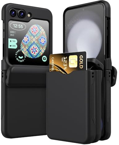 TECHGEAR for Samsung Galaxy Z Flip 5 Card Holder Case [2x Card Wallet Case] Premium Hybrid Tough Rugged Protective Bumper Case [Hinge Cover] Heavy Duty Protection for Samsung Galaxy Z Flip5 (Black)