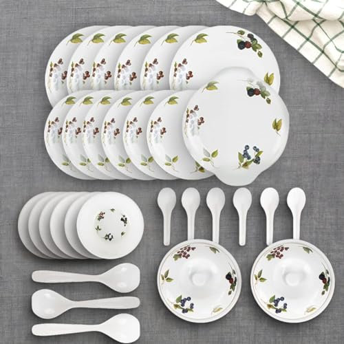 Four Leaf Dine Smart Melamine 32 Pieces Dinner Set Heat-Resistant | Unbreakable & Durable | Shatter-Resistant | Light-Weight | BPA Free (Blue Berry)