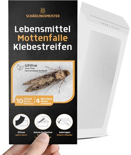 Mottenfalle Lebensmittel - 10 Stück Spar Set - Klebestreifen - Zur Bedarfskontrolle - Lebensmittelmotten Falle - Mittel gegen Motten - Mottenpapier - Anti Motten