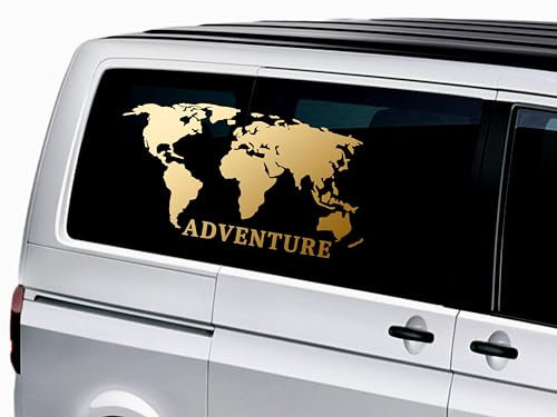 KLEBEKÖNIG Weltkarte Aufkleber - Wohnwagen Wohnmobil Adventure Welt Sticker Autoaufkleber Scheibenaufkleber Wohnwagenaufkleber groß