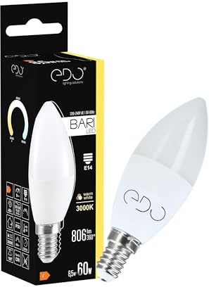 EDO, BARI LED-Glühbirne 8,5W WW, Kerze, E14, 3000K, 806lm, 220-240V, nicht dimmbar, led e14 3000K, sparlampen, led lampen glühbirne, sparlampe e14 1 Stück, EDO777665