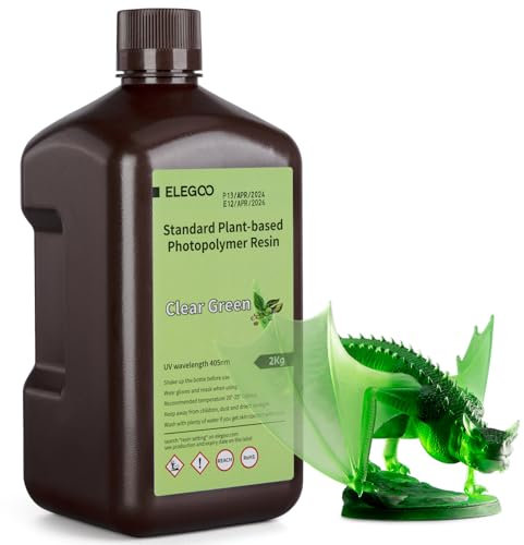 ELEGOO Plant-Based Standard 3D Printer Resin with Ultra-low Odor and High Precision, 405nm UV Photopolymer Resin, Quick Curing for Resin 3D Printing - Clear Green 2KG