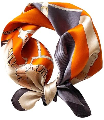 Hioyiwse Seidenschal – modischer quadratischer Schal für Haare, Strand, Hals und Kopf – Damengeschenk A11, 27,5, Orange/Abendrot im Zickzackmuster (Sunset Chevron)