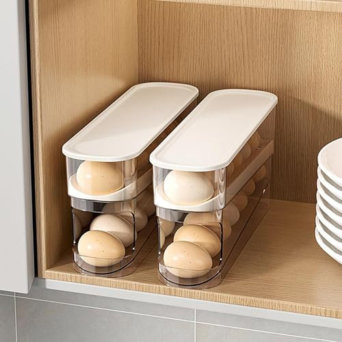 1/2 Hueveras Para Frigorífico, Dispensador De Huevos 13-14 Huevos Rodante Automático Para Almacenamiento En Nevera,Organizador De Huevos Para Nevera, Organizador De Huevos Enrollable Bandeja