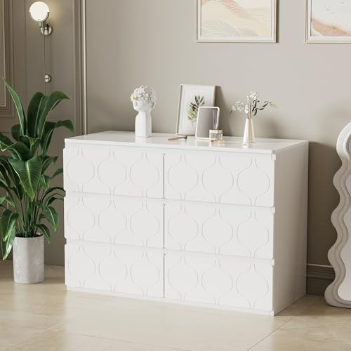 Merax Commode à 6 tiroirs avec motif ondulé pour une utilisation polyvalente dans le salon, la salle de bain et la chambre à coucher - Design laqué - Design d'angle résistant aux chocs - 110 x 40 x 72
