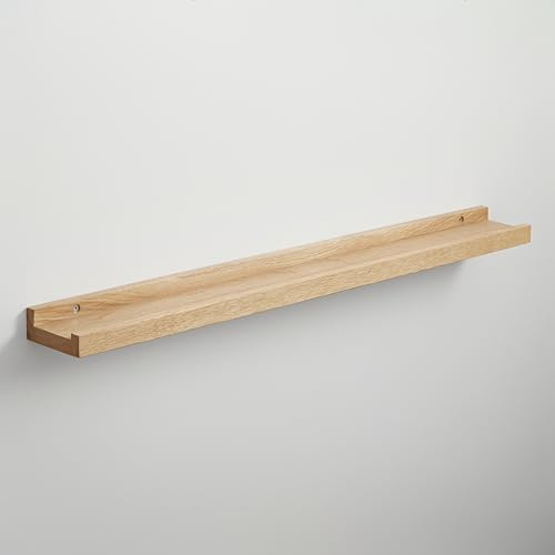 BestLoft.de Bilderleiste Holzregal Wand Regal Bilderleiste Eiche Floating Shelf Flur Regal Holz Deko Wand Wandregal Holz aus massiv (Eiche Hell, Breite: 110cm / Tiefe: 10cm)