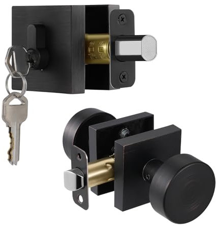 newliplace Exterior Door Knob with Single Cylinder Deadbolt Lock Set, Round Entry Door Knob with Deadbolt Locksets, Front Door Lock Set, Front Door Handle and Deadbolt Set, Oil Rubbed Bronze