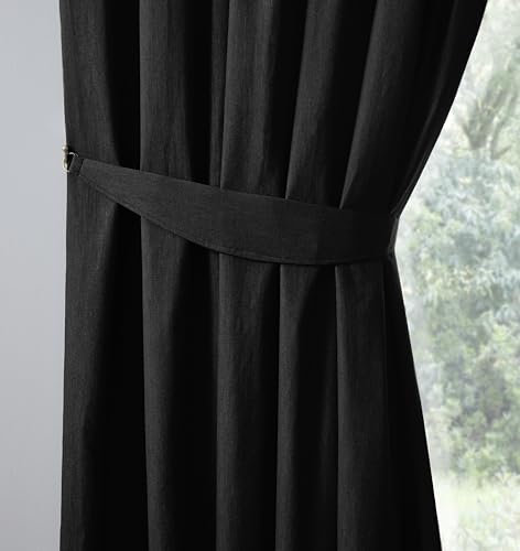 Fusion - Black Curtain Tie Backs (71 x 14cm) - 2 Pieces - Curtain Accessories for Living Room/Bedroom - Matching Curtains Available - Polycotton - Curtain Holdbacks in Black/Plain Black