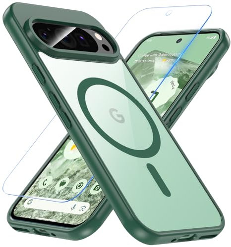 BESINPO Magnetisch Für Google Pixel 9/9 Pro Hülle mit Panzerglas Glas Schutzfolie, Stoßfest Militärschutz Handyhülle Schutzhülle Case Cover für Google Pixel 9/Pixel 9 Pro (Grün)