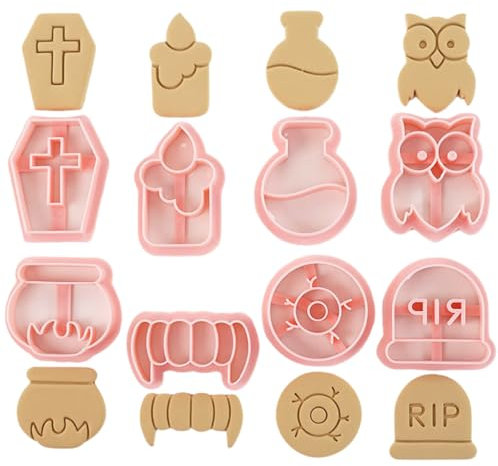 PTaizjjz Lot de 8 mini emporte-pièces d'Halloween 3D pour bougie, pierre tombale, hibou, alchimie, four, œil, cercueil, dents de vampire, poison