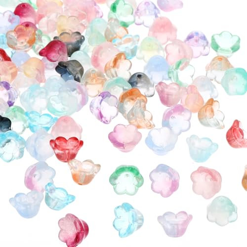 PATIKIL Perles de Verre de Fleurs de Trompette, 100 Pcs Breloque en Forme de Fleur Dégradée pour la Fabrication de Bijoux, de Bracelets, de Boucles d'Oreilles, de Colliers, Multicolore