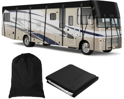 LFLIFENG Wohnwagen Schutzhülle 210D Oxford-Gewebe Abdeckplane Wohnwagen Zusammenklappbar, Leicht Zu Reinigen Sonnensegel Auto Camping Geeignet Für Jede Jahreszeit Und Jedes Klima,Black-13m×3m