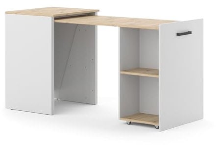 Vicco Schreibtisch Adam, Arbeitstisch für das Büro, Greige/Artisan-Eiche, 60 x 50.4 cm ausziehbar