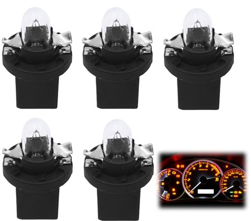 CAIHINIER 5 Stück 12V 2W T5 B8.5D Glühbirne Armaturenbrett,DC 12V 2W 30MA Glühbirnen Set für Armaturenbrettbeleuchtung im Auto,Generisches Leuchtmittel mit direktem Anschluss,Einfache Installation