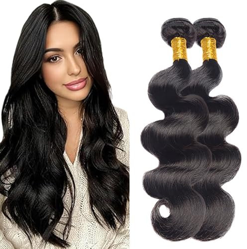 Salharer Echthaar Tressen Zum Einnähen Body Wave Human Hair Bundles Double Weft Extensions 2 Bündel Remy Haar Black Colore No Splits 32 34 Zoll