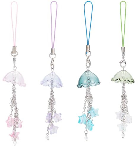 DELORIGIN 4 Stück Süßer Quallen Handyanhänger Handy Lanyard Stern Handyanhänger Band Für Handy Geldbörse Schlüssel Tasche Schlüsselbund Kamera Anhänger Dekor
